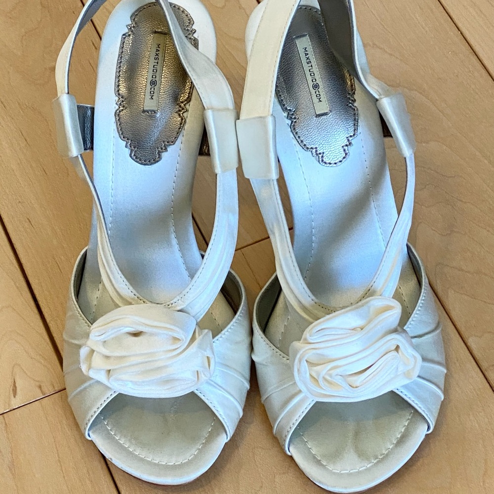 Max Studio Slingback Satin Heels, Off-white, 3.5"
